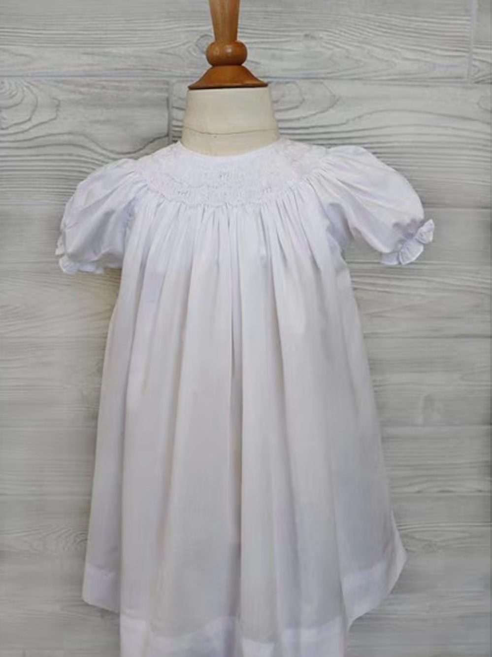 Petit Ami White Heirloom Smocked Puff-Sleeve Girls' Nightgown